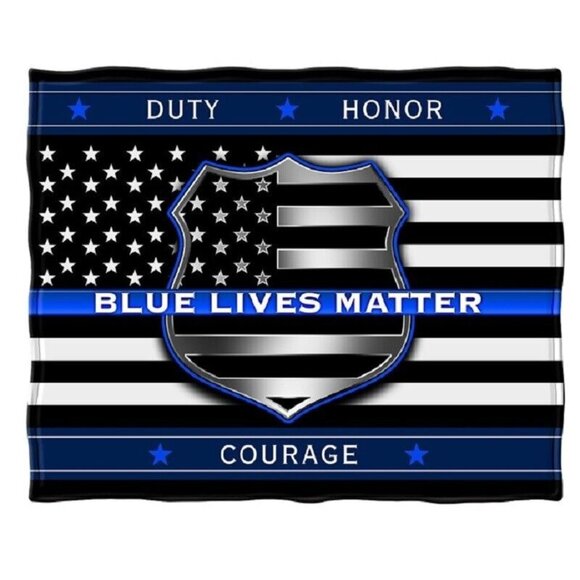 New Policeman Blue Lives Matter Plush Fleece Throw Gift Blanket Police Officer - Picture 1 of 2